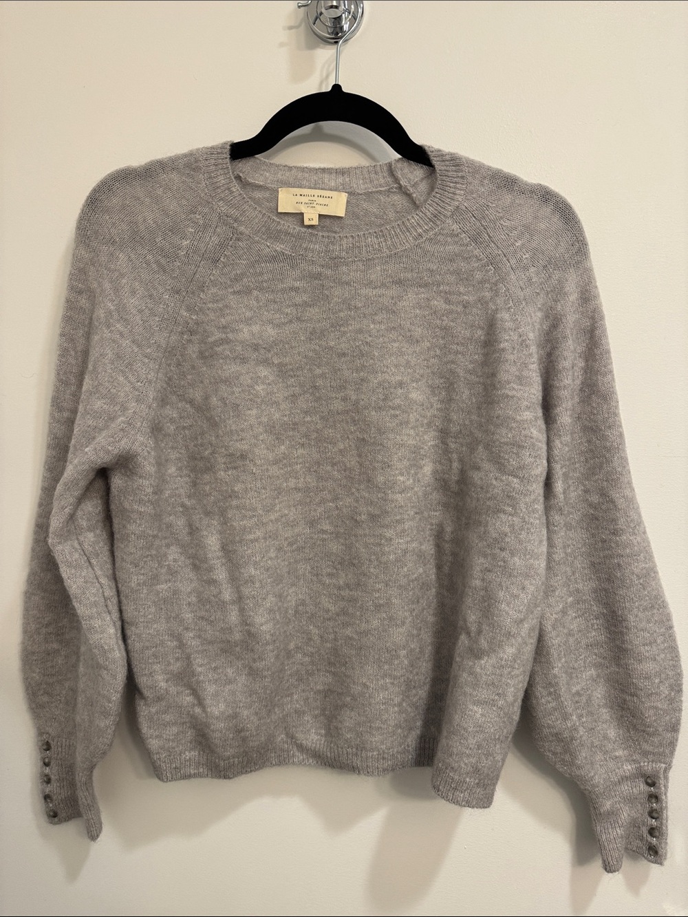 Sezanne Heather Gray Crewneck Sweater with Button Cuffs